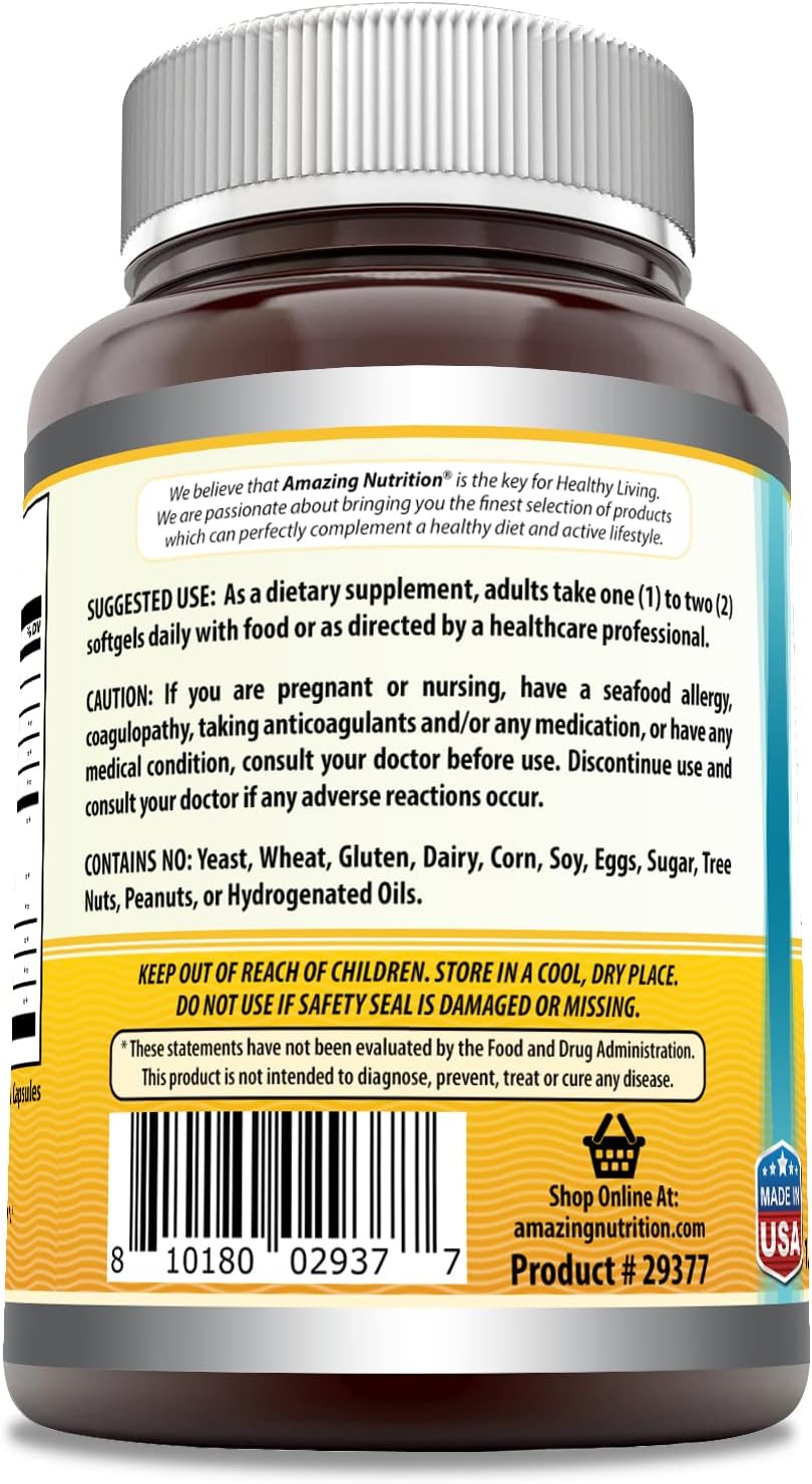 Amazing Omega Norwegian Cod Liver Oil 1250 Mg Softgels Supplement | Omega-3, Epa, Dha, Vitamin A, Vitamin D & Vitamin E (Lemon | 120 Count) : Health & Household