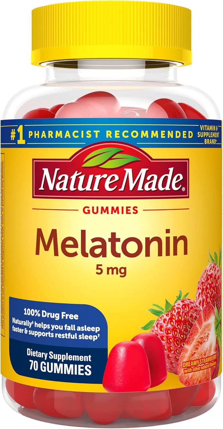 Nature Made Melatonin 5mg, 100% Drug Free Sleep Aid for Adults, 70 Gummies, 70 Day Supply