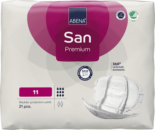 ABENA San Premium Mens & Womens Incontinence Pads, Breathable & Comfortable, Fast Absorption, Discreet & Effective Shaped Incontinence Pads for Men/Women - Premium 11, 3400ml Absorbency, 21PK