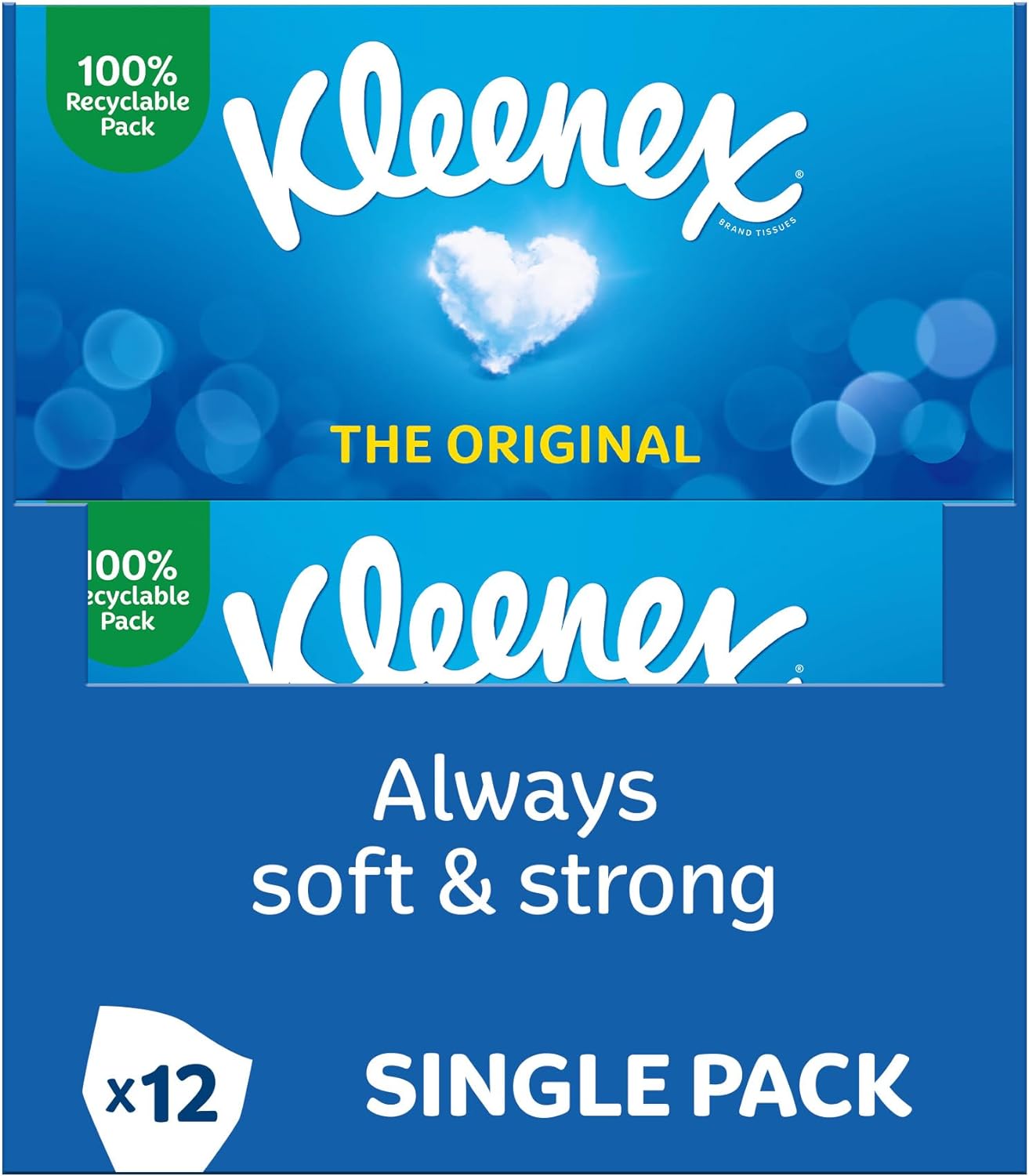 Kleenex Original Facial Tissues - Pack of 12 Tissue Boxes - Soft Tissues for Everyday Use - Gentle on Your Family's Skin with a Touch of Cotton