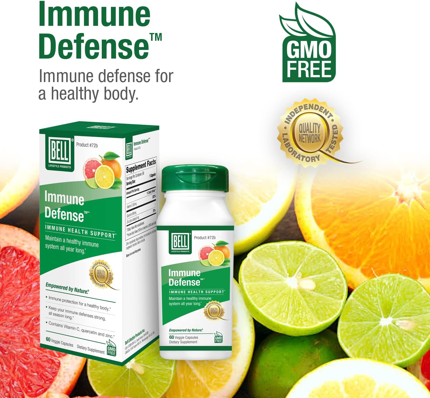 Bell Immune Defense, Immune Support Supplement | A Natural Herbal Supplement to Protect & Boost The Immune System- Unique Blend of Vitamin C, Zinc and Quercetin | 60 Veggie Capsules : Health & Household