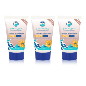 STREAM 2 SEA SPF 20 Tinted Sunscreen Biodegradable and Reef Safe, 1 Fl oz Travel Size Pack of 3, Paraben Free Non Greasy and Moisturizing Mineral Sunscreen For Face and Body Against UVA and UVB