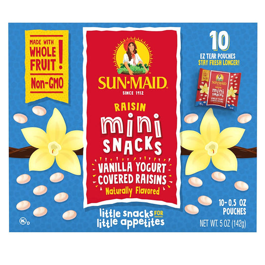 Sun-Maid Vanilla Yogurt Coated Raisins - (80 Pack) 0.5 Oz Mini Snack-Size Box - Yogurt Covered Dried Fruit Snack For Lunches And Snacks