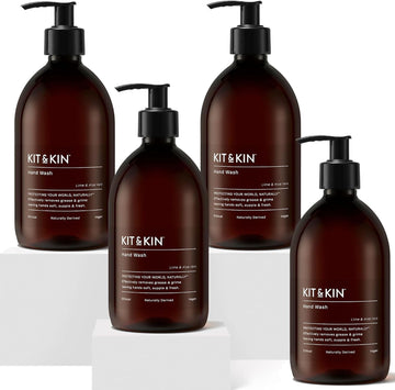 Kit & Kin Eco Hand Wash 3 Bottles + 3 Refills | Lime & Aloe Vera Hand Soap | Plant-Based & Vegan | 100% Naturally Derived | No Harsh Chemicals | Kills 99.9% Of Harmful Bacteria | Made In Uk
