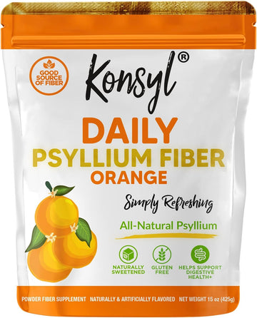 Konsyl Daily Psyllium Fiber -Orange Flavor- 100% Natural Psyllium Husk Powder - Gluten Free - 11.4oz / 324g