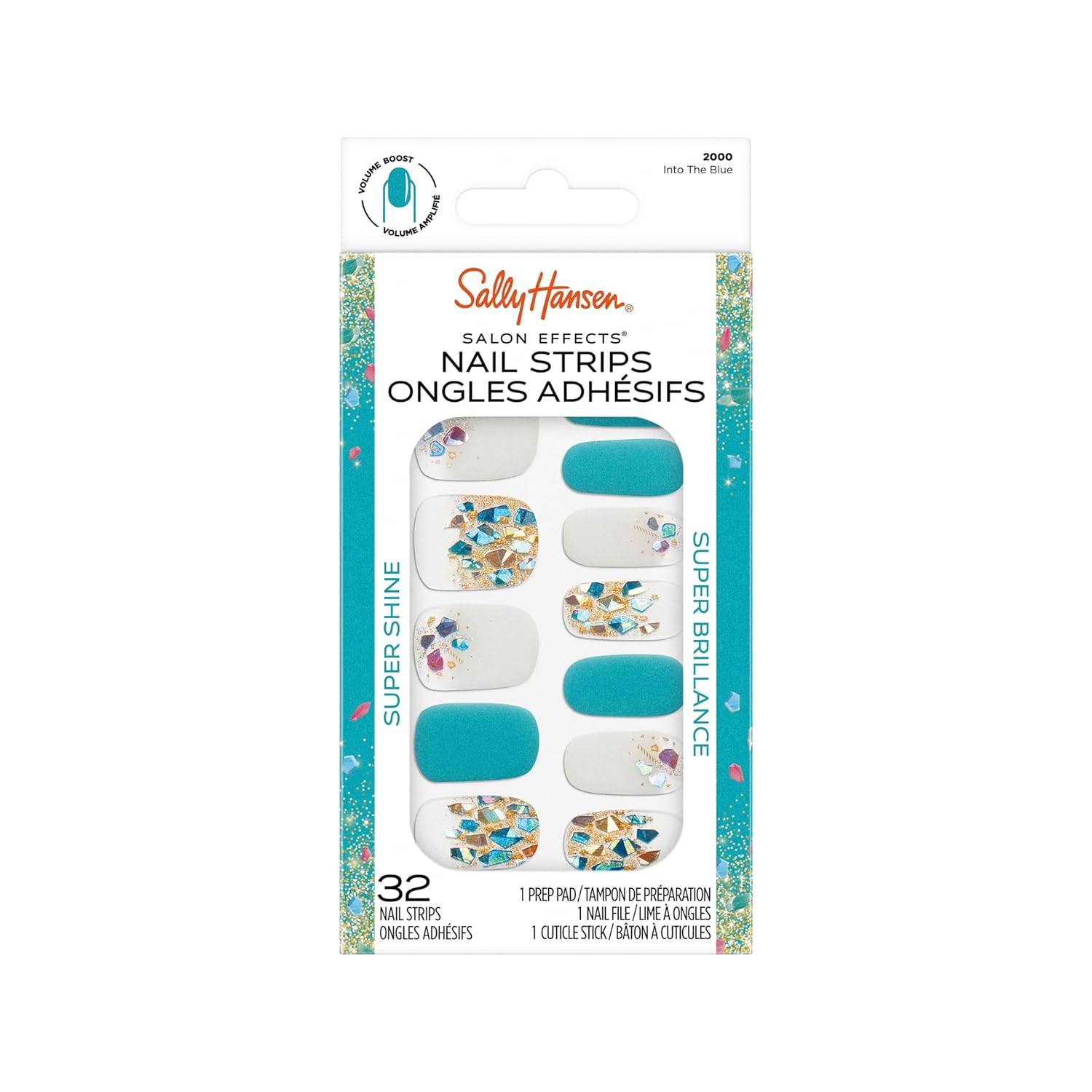 Sally Hansen Salon Effects Super Shine, Into The Blue?, Nail Strips, No Uv Light Needed, No Dry Time, Long-Lasting, Non-Damaging, No Chipping