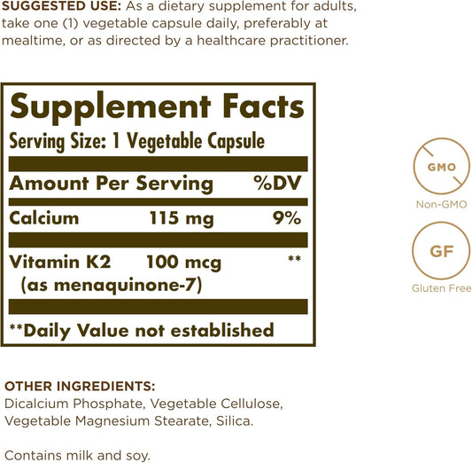 Solgar Naturally Sourced Vitamin K2 (Mk-7) 100 Mcg - 50 Vegetable Capsules, Pack Of 4 - Whole Food Source From Natto Extract - Non-Gmo, Gluten Free - 200 Total Servings