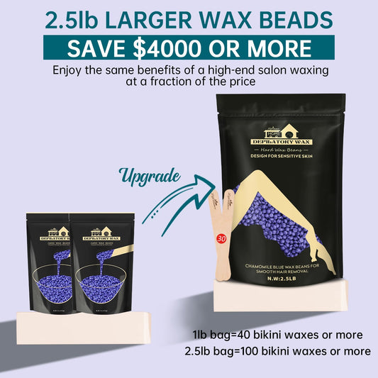 Lifestance 2.5lb Wax Beads Kit, Lavender Hard Wax Beans For Hair Removal Brazilian Bikini Leg Underarm with 30 Applicators Waxing for Fine Coarse Hair Women Men Large Refill for Wax Warmers at Home