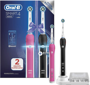 Oral-B Smart 4 3D White Electric Toothbrushes For Adults, Mothers Day Gifts For Her / Him, App Connected Handle, 2 Toothbrush Heads & Travel Case, 3 Modes, Teeth Whitening, 2 Pin Uk Plug, Pink