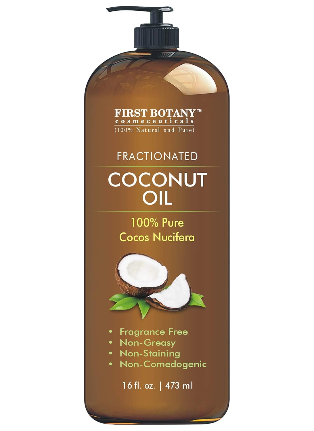 First Botany Cosmeceuticals Fractionated Coconut Oil 16 Fl. Oz - 100% Natural & Pure Mct Coconut Oil For Hair, Skin,And Aromatherapy Carrier Oil, Massage Oil,Best Skin Moisturizer