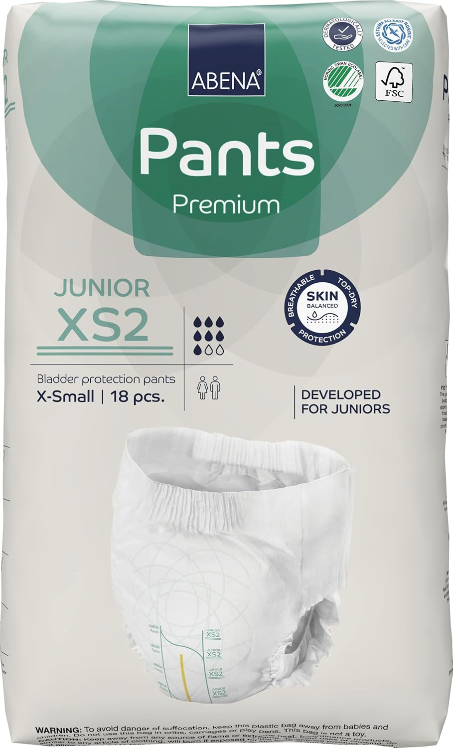 Abena Pants XS2 Junior Nappies, X-small, 18pcs., 50-75cm, 20-30"