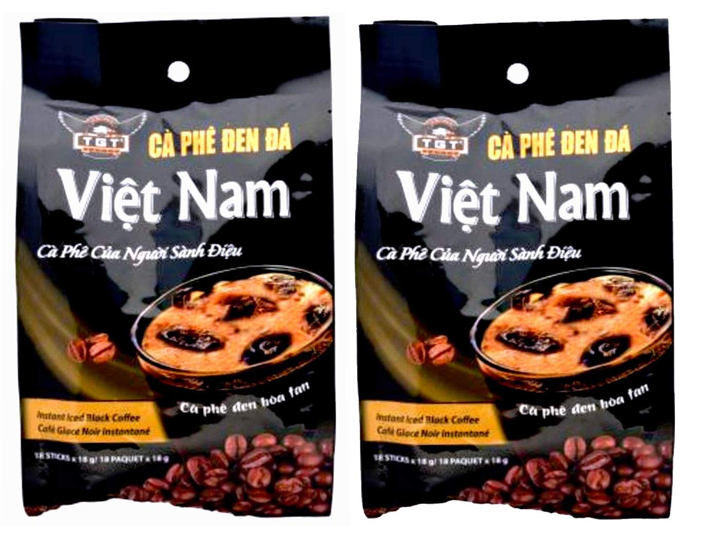 TGT Instant Iced Black Coffee, The Original Vietnamese Instant Coffee Mix, Café ?en Hòa Tan, Coffee Packets Single Serve, Great Coffee Gift for Office Travel Camping, Bag of 18 Packets x 18g, Pack of 2 : Grocery & Gourmet Food