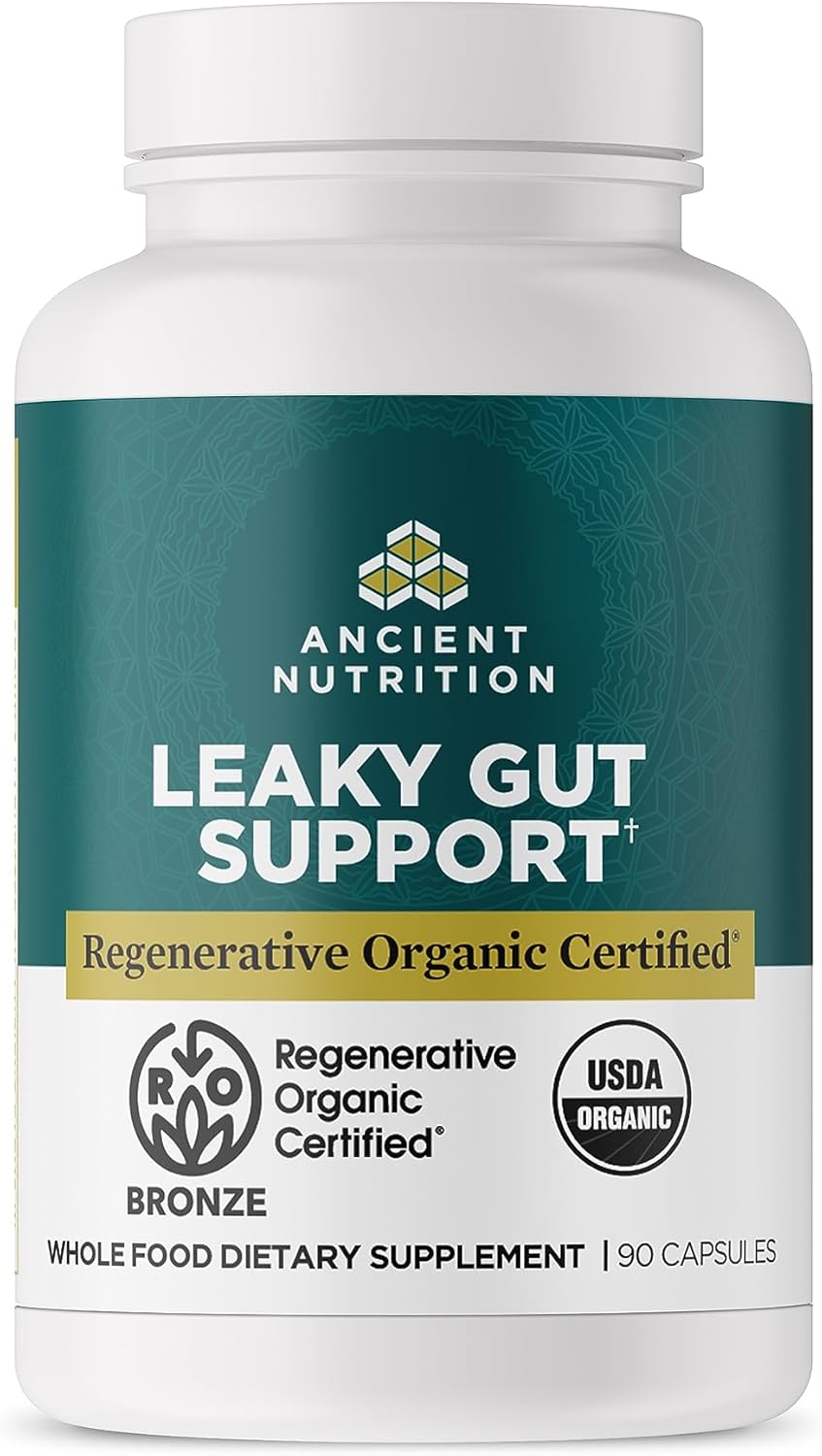 Ancient Nutrition Regenerative Organic Certified Leaky Gut Capsules, Formulated With Lion’S Mane, Fermented Licorice Root And Spearmint, Gluten Free, Paleo And Keto Friendly, 90