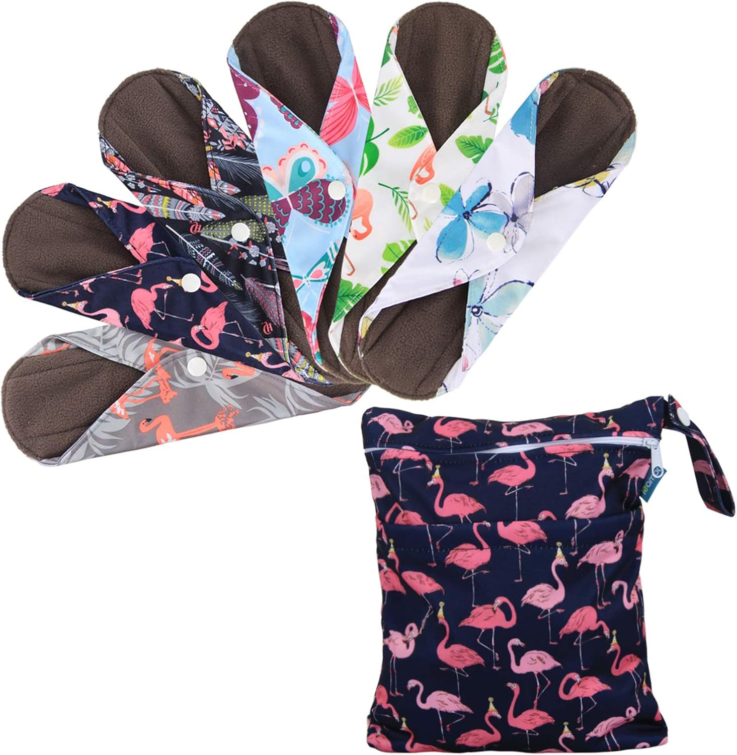 Teamoy 6Pcs 10 Inch Reusable Pads, Cloth Menstrual Pads Washable Period Pads With Absorbency Layers, Fit For General Flow (Cute Whale, Medium)