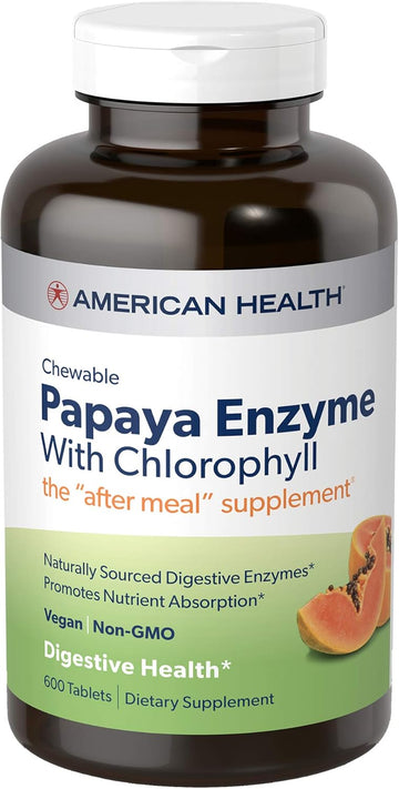 American Health Papaya Enzyme With Chlorophyll - 100 Chewable Tablets - Promotes Nutrient Absorption - Non-Gmo, Vegan, Gluten Free - 33 Servings