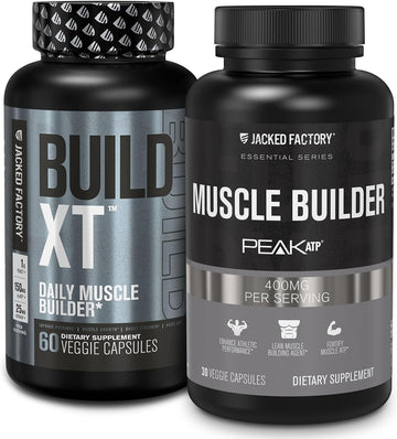 Jacked Factory Build-Xt Daily Muscle Builder & Performance Enhancr (60 Capsules) & Essentials Muscle Builder - Muscle Building Supplement For Muscular Strength & Growth (30 Capsules)