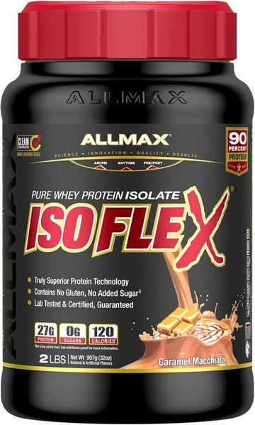 Allmax Isoflex Whey Protein Isolate, Caramel Macchiato - 2 Lb - 27 Grams Of Protein Per Scoop - Zero Fat & Sugar - 99% Lactose Free - Gluten Free & Soy Free - Approx. 30 Servings