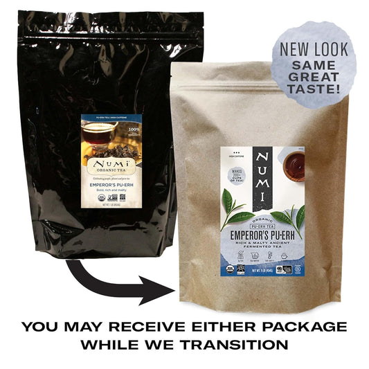 Numi Organic Emperor'S Pu-Erh Loose Leaf Tea, 16 Ounce Pouch, Aged Yunnan Black Tea, Brews 200 Cups (Packaging May Vary)