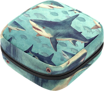 Feminine Care Organizer Bag – Soft Pad Holder for Purse, Sanitary Bags for Feminine Products Shark Pattern