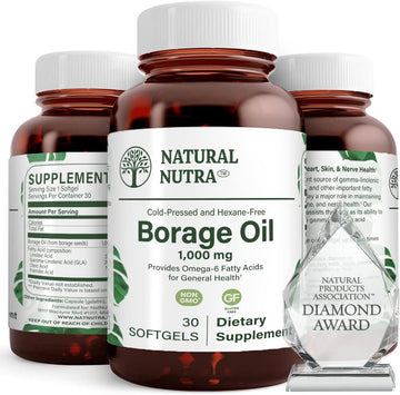 Natural Nutra Borage Oil, Maintain Skin Health, Support Heart Health, Improves Nerve Health,Omega 6 Essential Fatty Acids Supplement 30 Soft gels