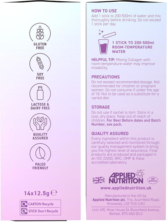 Applied Nutrition - Coleen Rooney - Marine Collagen - Anti-Aging Formula - Best Skin Rejuvenation - Best Joint Support - Radiant Complexion - (14 Sachets - 12.5G Each) (Strawberry)