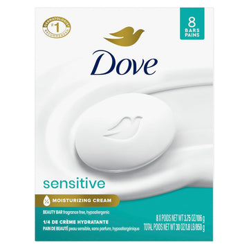 Dove Beauty Bar Soap Sensitive, 6 Bars For Sensitive Skin, Fragrance Free And Hypoallergenic 3.75 Oz