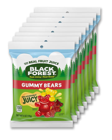 Black Forest Gummy Bears Candy, Real Fruit Juice, 6 Ounce Bags (Pack Of 8)