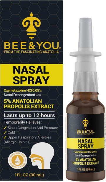 Bee And You Propolis Nasal Spray, 100% Pure Propolis Extract, Sinus & Congestion Relief, Natural Decongestant, Allergy Support, Nasal Moisturizing Spray | 1 Fl Oz