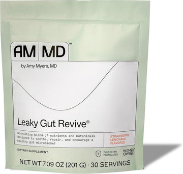 Amy Myers Md Leaky Gut Revive - Gluten-Free & Non-Dairy - Botanical Blend For Healthy Gut Support - Gi Health Support With Prebiotic Fiber - Strawberry Lemonade, 6.3 Oz (30 Servings)