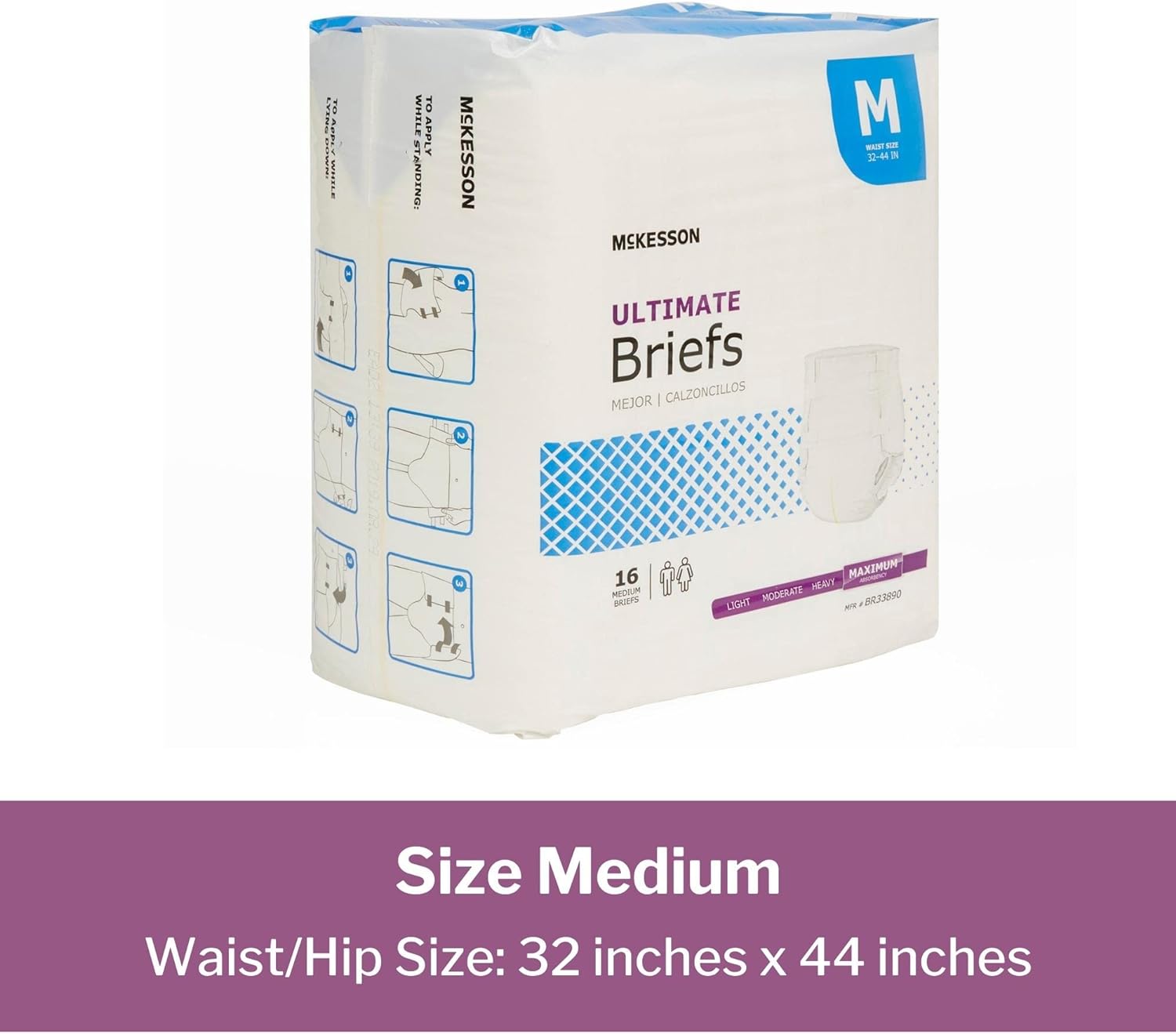 McKesson Ultimate Briefs, Incontinence, Adult Unisex, Maximum Absorbency, Medium, 16 Count, 1 Pack
