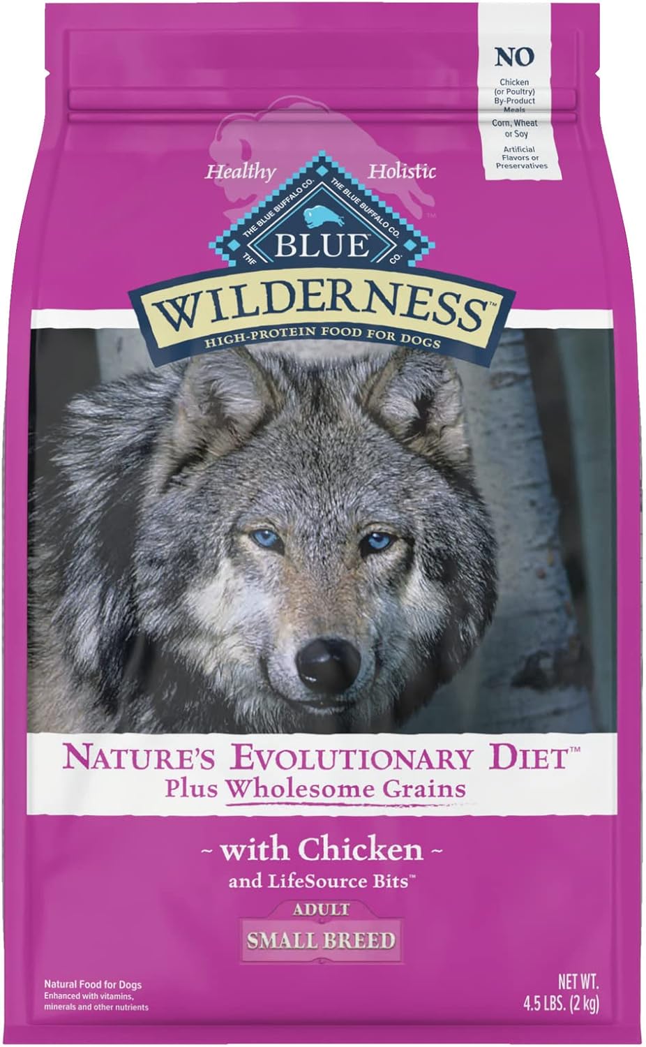 Blue Buffalo Wilderness High Protein Natural Adult Small Breed Dry Dog Food Plus Wholesome Grains, Chicken 4.5-Lb