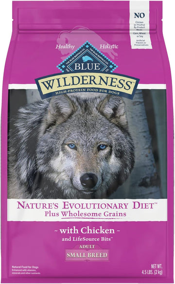 Blue Buffalo Wilderness High Protein Natural Adult Small Breed Dry Dog Food Plus Wholesome Grains, Chicken 4.5-Lb