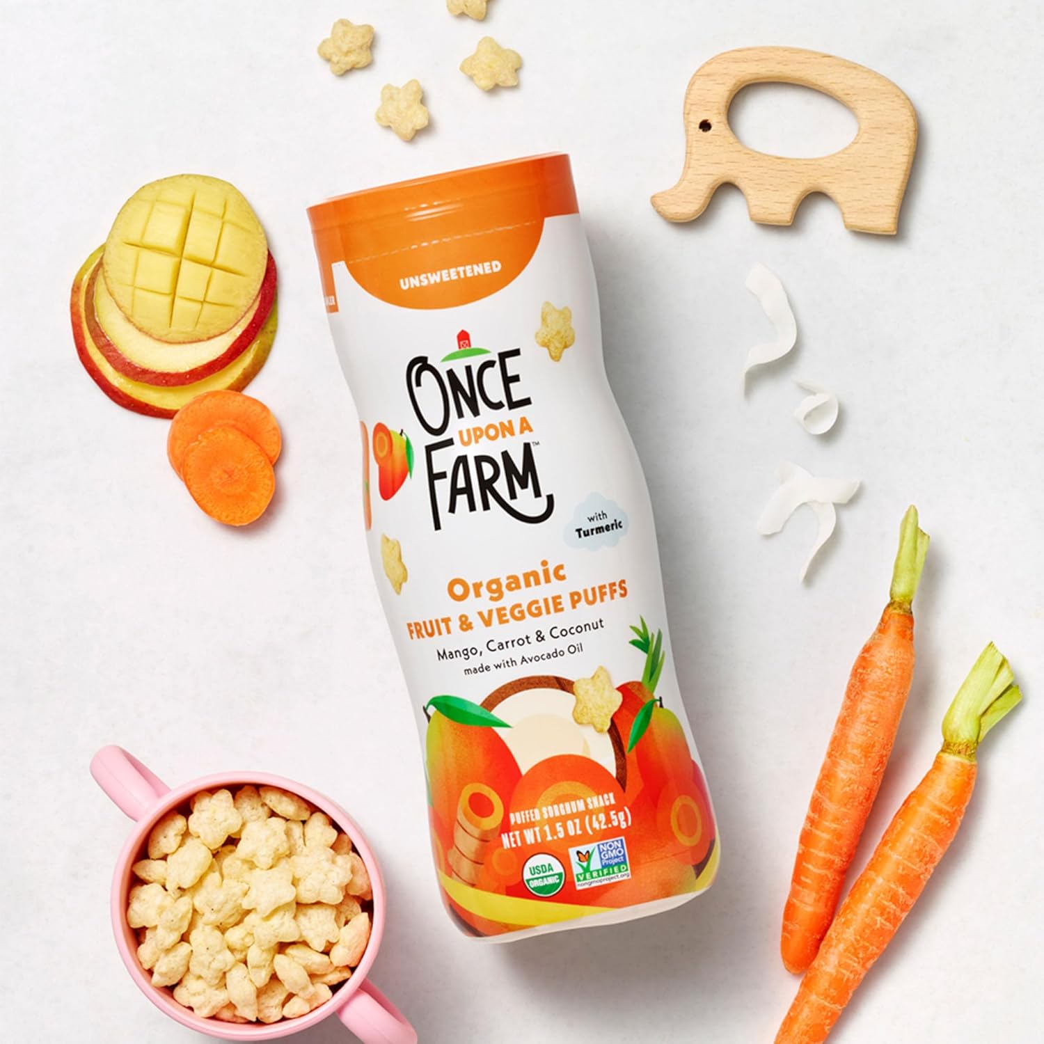 Once Upon a Farm Organic Baby Fruit & Veggie Puffs, Mango, Carrot & Coconut | 6 count : Baby