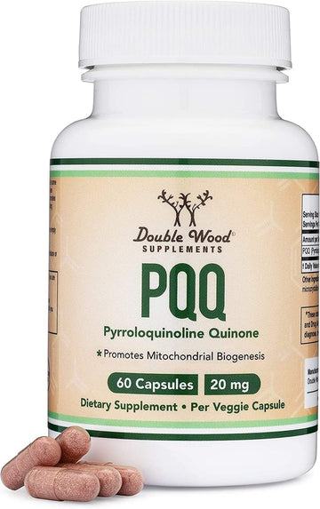 Pqq Supplement - 20Mg, 60 Capsules (Pyrroloquinoline Quinone) Promotes Mitochondria Atp Coenzyme Levels, Energy Optimizer And Sleep Support (Non-Gmo, Gluten Free, Vegan Safe) By Double Wood