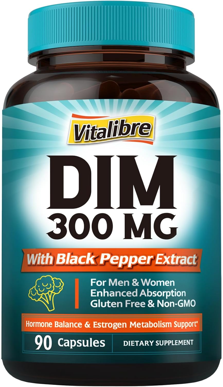 Dim Supplement For Women & Men, Estrogen Metabolism, Hormone Balance & Menopause Support, Dim 300 Mg With Black Pepper Extract, High Absorption, 90 Capsules