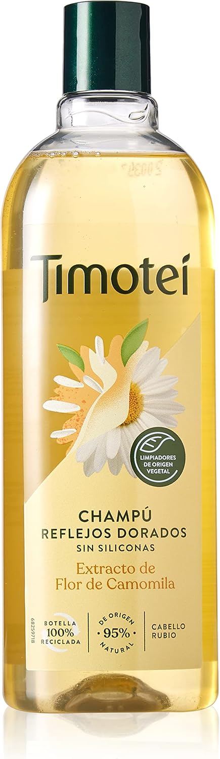Timotei Golden Highlight Shampoo For Blonde Hair With Chamomile Flower Extract With Plant Origin Cleansers, 95% Natural Origin Ingredients Silicone Free 400Ml