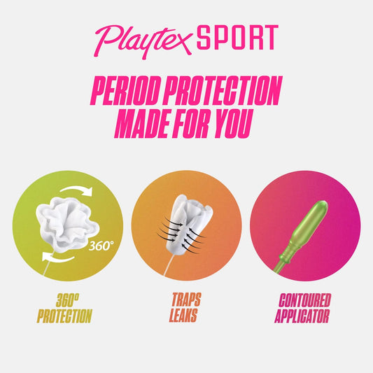 Playtex Sport Tampons, Multipack (18Ct Regular/18Ct Super/18Ct Super+ Absorbency), Fragrance-Free - 54Ct (3 Packs Of 18Ct)