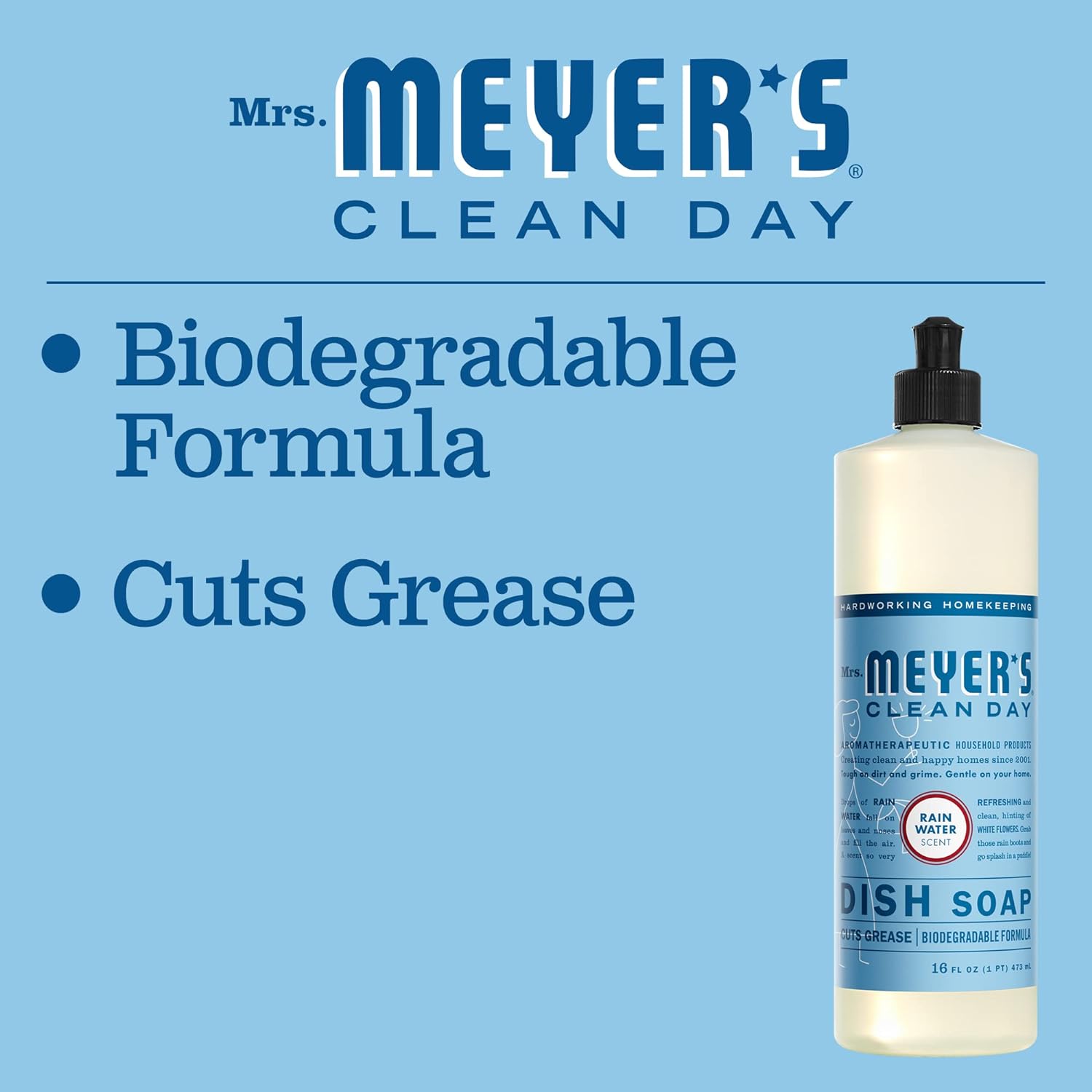 MRS. MEYER'S CLEAN DAY Liquid Dish Soap, Biodegradable Formula, Rain Water, 16 fl. oz : Health & Household
