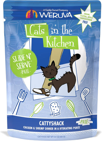 Weruva Cats In The Kitchen Slide N' Serve Grain-Free Natural Wet Pate Cat Food Pouches, Cattyshack, 3Oz Pouch (Pack Of 12)