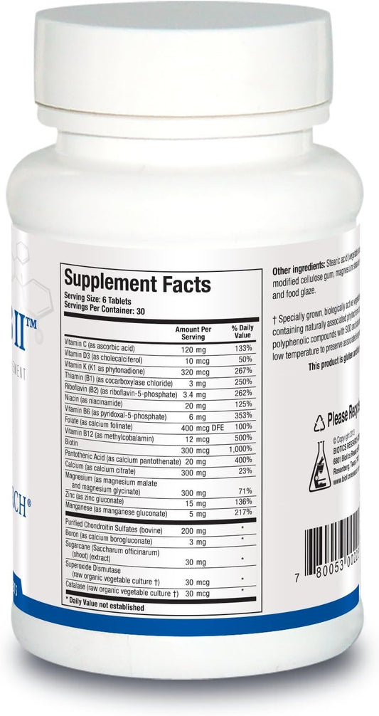 Biotics Research Osteo B Ii Optimal Bone Health Support, Healthy Aging, Camg, Easy To Swallow Tablet, Purified Chondroitin Sulfates, 180 Tablets