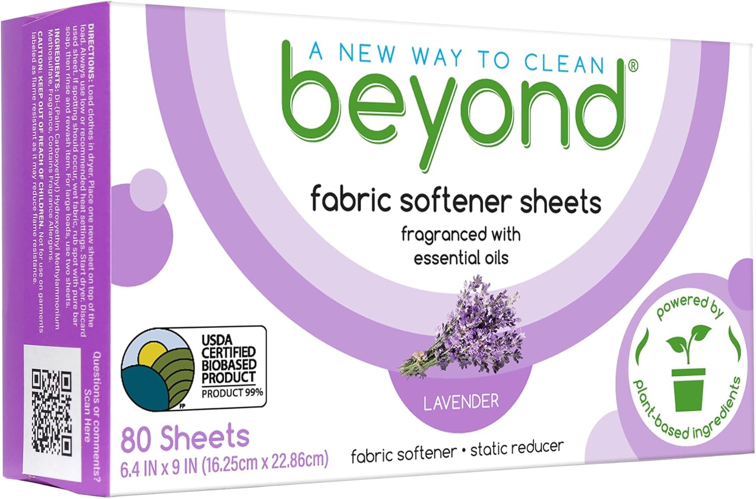 Beyond Fabric Softener Sheets (80 Sheets) - Lavender Scent - Eco-Friendly Plant-Based Dryer Sheets. Removes Static Cling. Recyclable Packaging