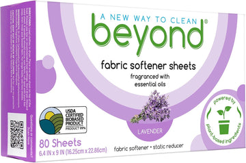 Beyond Fabric Softener Sheets (80 Sheets) - Lavender Scent - Eco-Friendly Plant-Based Dryer Sheets. Removes Static Cling. Recyclable Packaging