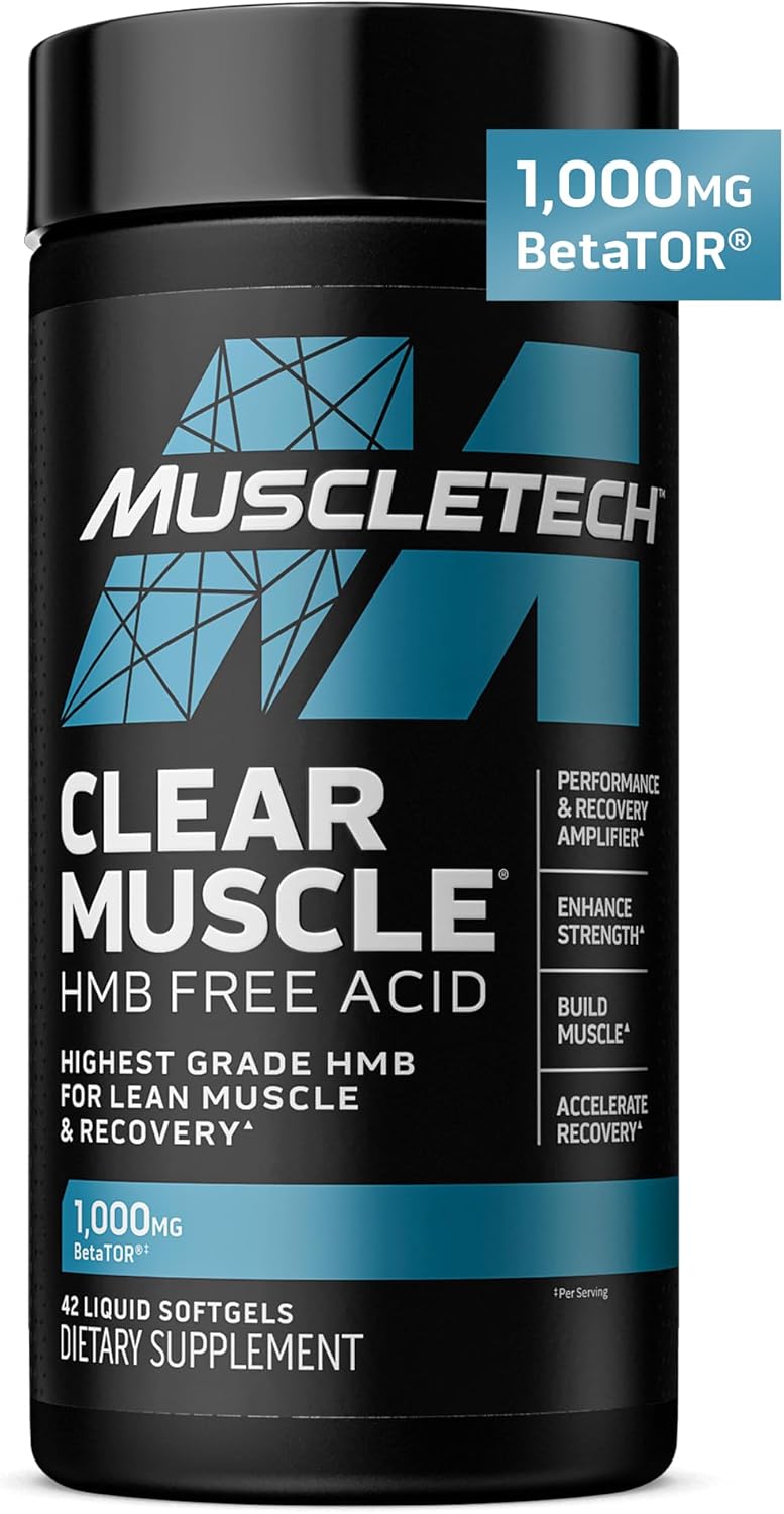 Muscletech Hmb Supplements 1000Mg, Clear Muscle (42 Liquid Softgels) - Highest Grade Hmb For Lean Muscle & Recovery - Hmb Free Acid Muscle Supplement - Help Decrease Muscle Breakdown