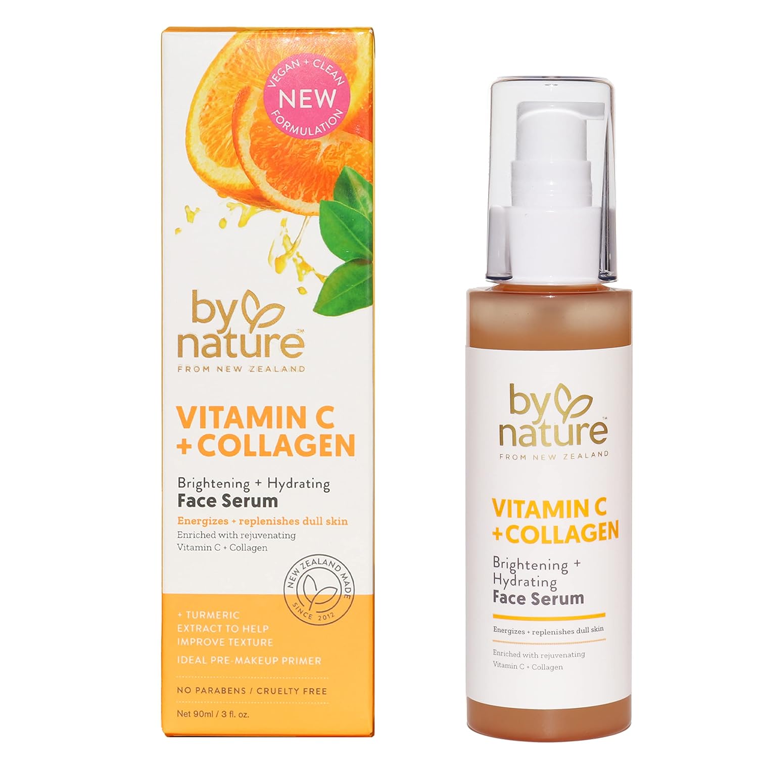 By Nature Vitamin C + Collagen Face Serum - Restore and Energize Tired Skin with Brightening Vitamin C, Plumping Collagen, Plus Texture Enhancing Turmeric - Premium Skin Care Serum for Face - 3.