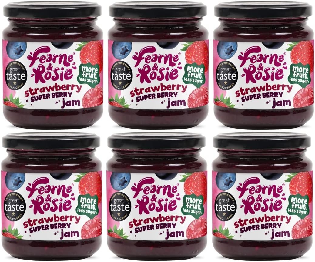 Fearne & Rosie Strawberry Superberry Jam, Sweet And Fruity Jam With 40% Less Sugar. Suitable For Vegans, 100% Natural Ingredients And No Palm Oil (6 X 310 G Jars)