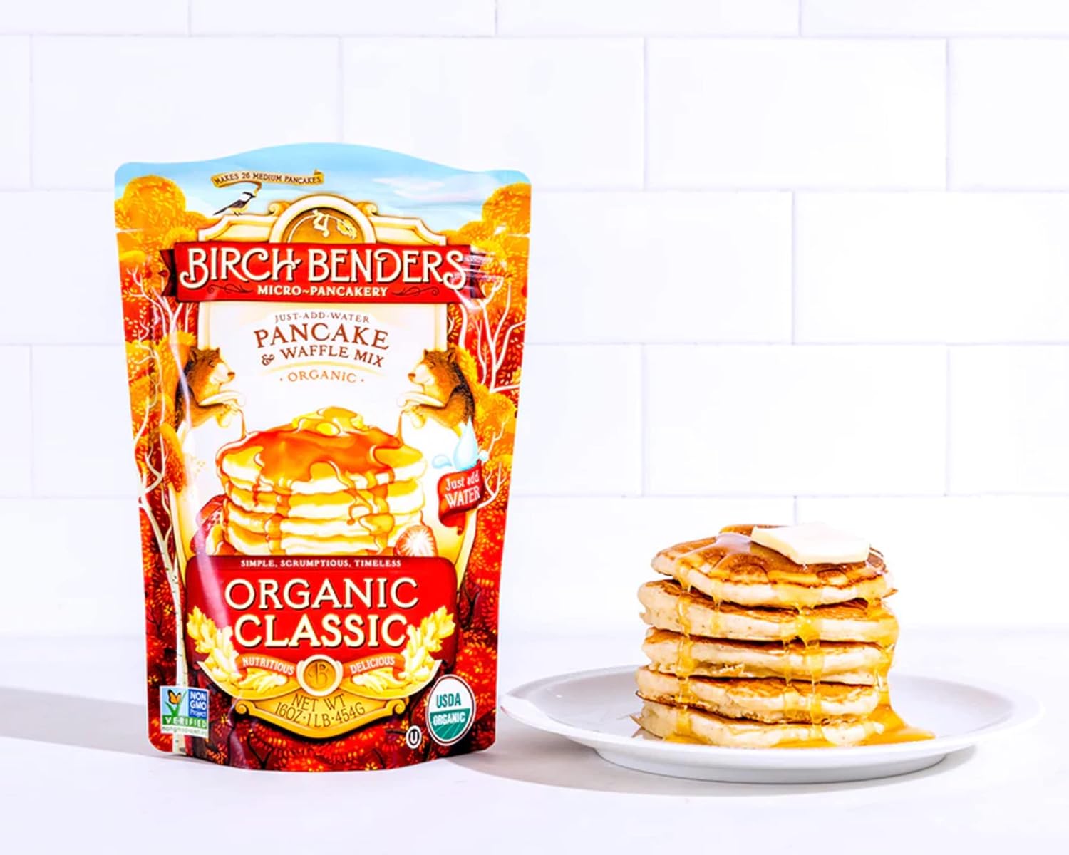 Birch Benders Organic Classic Pancake and Waffle Mix, Non-GMO, Just Add Water, 16 oz (Pack of 6) : Grocery & Gourmet Food