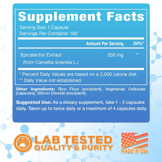 Epicatechin Extract Capsules | Epi 250Mg | 180 Pill Count | Supports Lean Muscle Growth, Nitric Oxide Booster & Myostatin Inhibitor