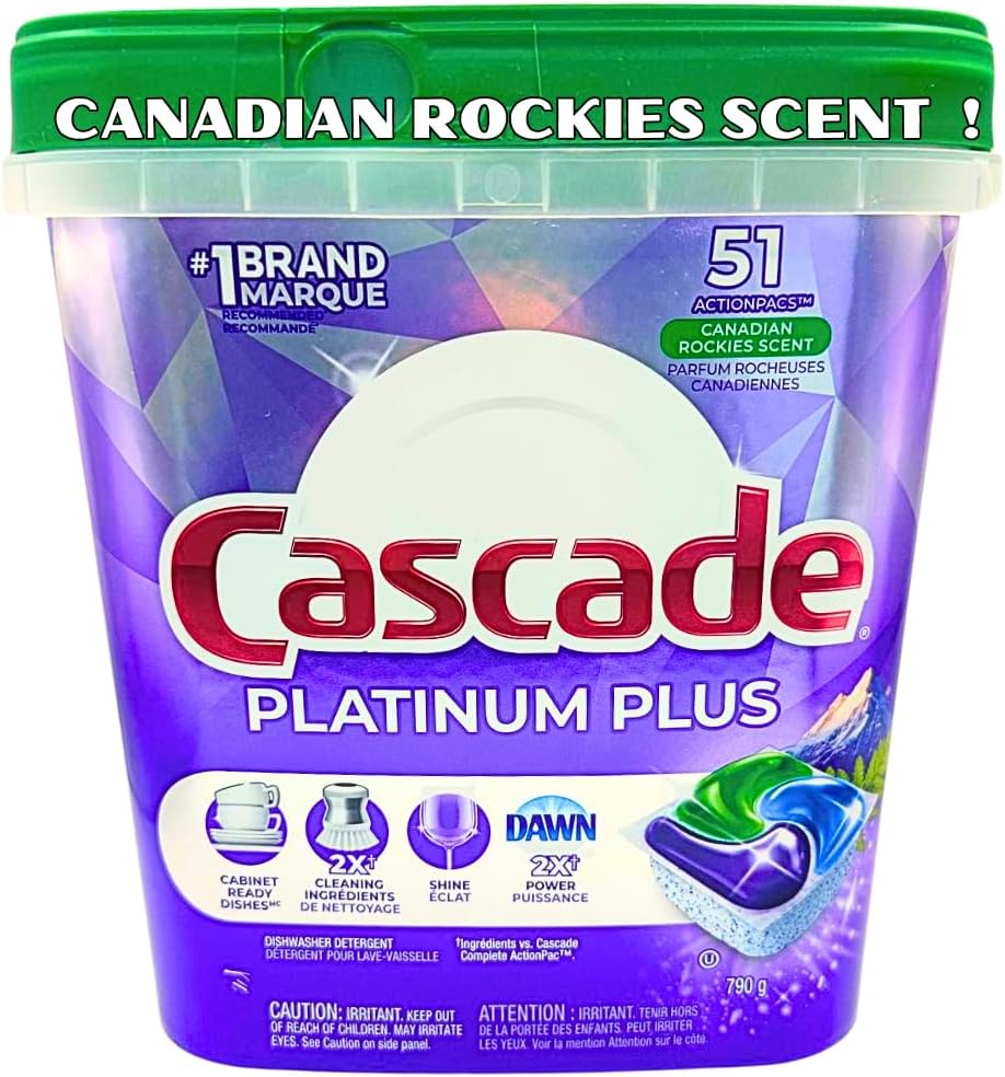 Cascade Platinum Plus Canadian Rockies Scent Dishwasher Detergent Pods - 51 Count Pack for Effortless Cleaning and Refreshing Aroma