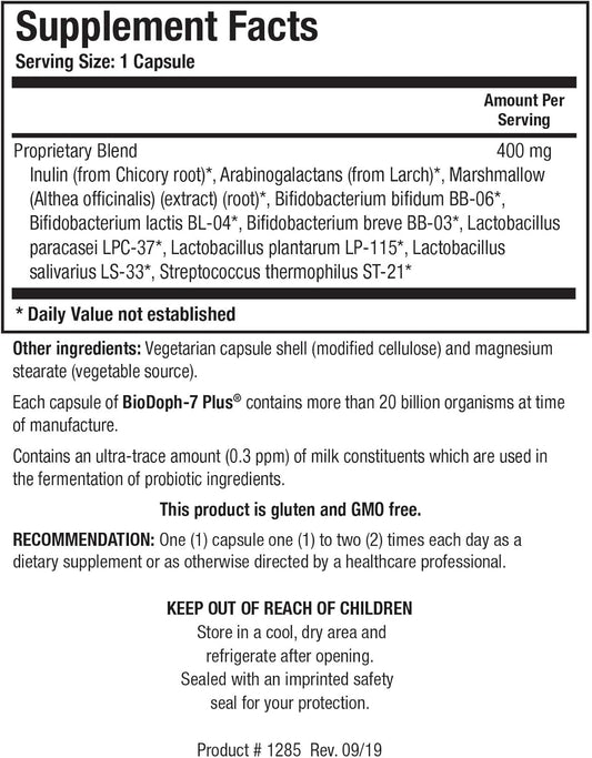 Biotics Research Biodoph7 Plus Prebiotics Probiotics For Women/Men - 400 Mg - Daily Probiotic Promotes Digestive Health, Gut Health, Clearer Skin - 60 Capsules