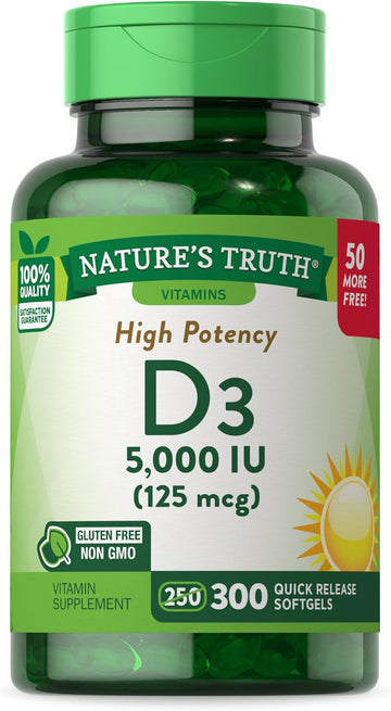 Vitamin D3 5000 Iu | 300 Softgels | High Potency Vitamin D | Non-Gmo And Gluten Free Supplement | By Nature'S Truth